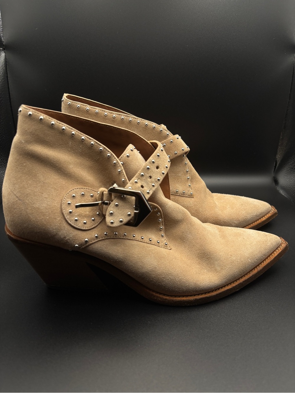 Givenchy Beige Suede Studded Buckle Ankle Boots